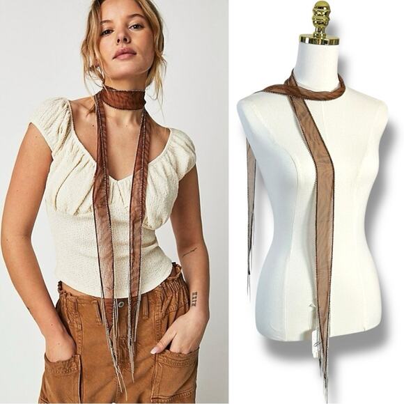 Free People Accessories - Free People Chan Luu Digital Desert Fringe Skinny Scarf Brown Bohemian Witchy